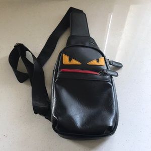 Face Smiley Character Crossbody Chest Bag Black